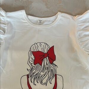 SHEIN Kids White Tee with Red Bow Design